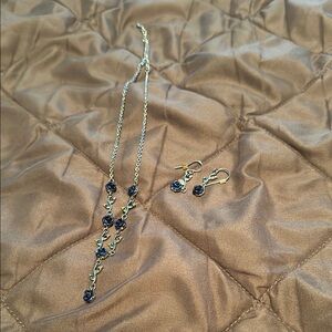 Silver and Blue flower Necklace with matching earrings